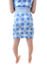 Knit Set Blue and White Check Skirt and Top Set